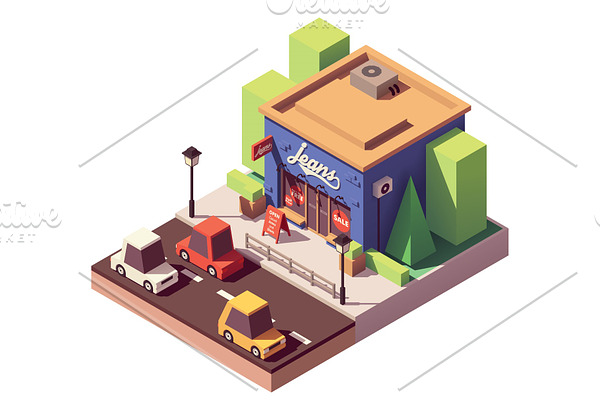 Vector isometric jeans clothes store
