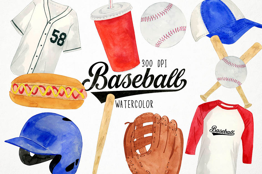 Watercolor Baseball Clipart
