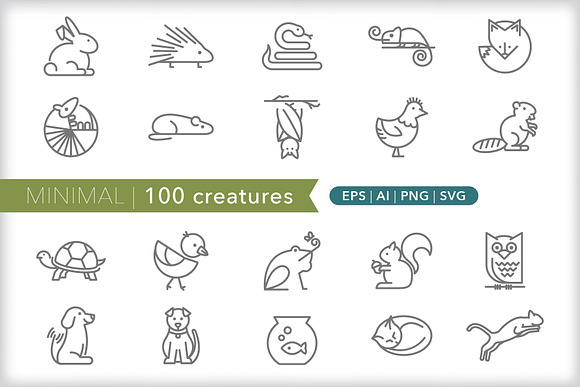 Minimal 100 creature icons in Cat Icons - product preview 1
