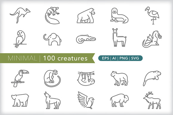Minimal 100 creature icons in Cat Icons - product preview 2