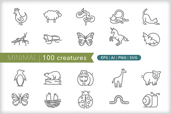 Minimal 100 creature icons in Cat Icons - product preview 3