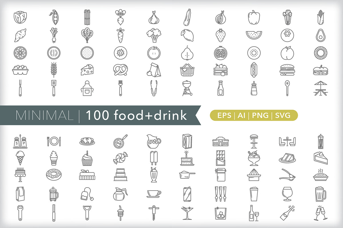 Minimal 100 food + drink icons in Food Icons - product preview 8
