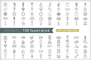 Minimal 100 food + drink icons