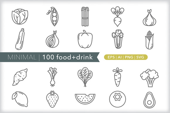 Minimal 100 food + drink icons in Food Icons - product preview 1