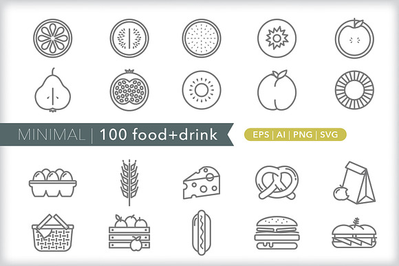 Minimal 100 food + drink icons in Food Icons - product preview 2