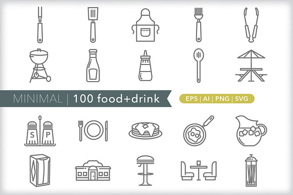 Minimal 100 food + drink icons in Food Icons - product preview 3