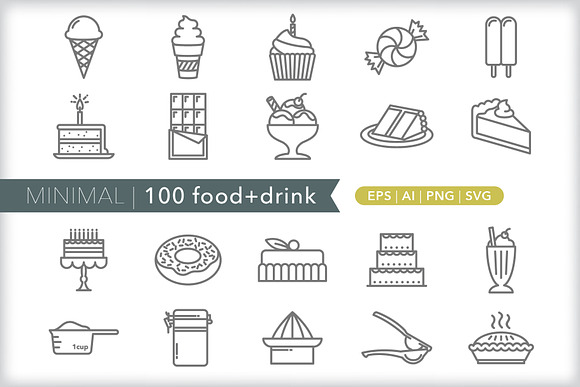 Minimal 100 food + drink icons in Food Icons - product preview 4