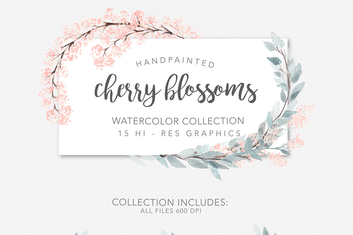 Watercolor Cherry Blossom Wreaths in Illustrations - product preview 8