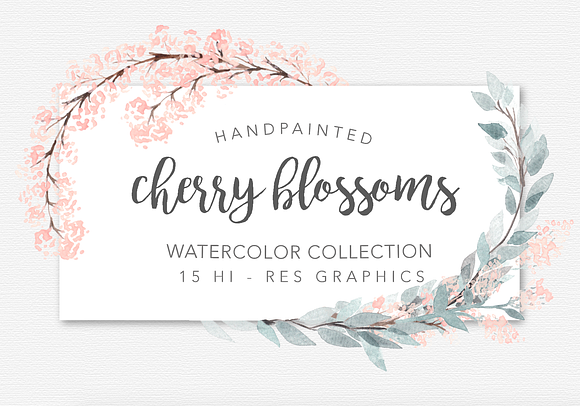 Watercolor Cherry Blossom Wreaths in Illustrations - product preview 1