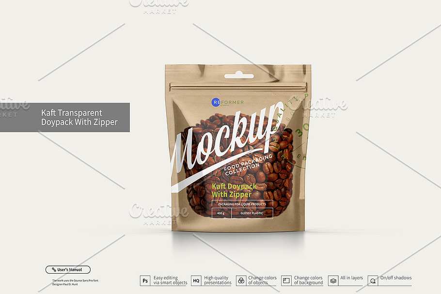 Kraft Transparent Doypack With Zippe in Product Mockups - product preview 8