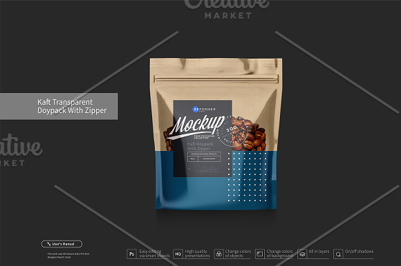 Kraft Transparent Doypack With Zippe in Product Mockups - product preview 2