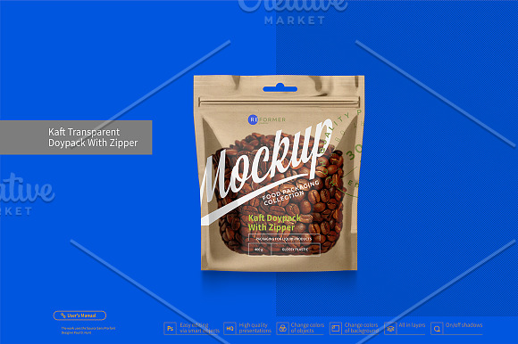 Kraft Transparent Doypack With Zippe in Product Mockups - product preview 4