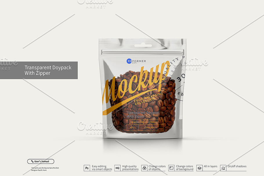 Transparent Doypack With Zipper in Product Mockups - product preview 8