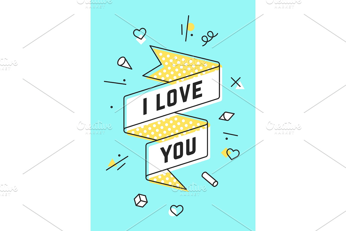 I Love You. Vintage ribbon banner in Illustrations - product preview 8