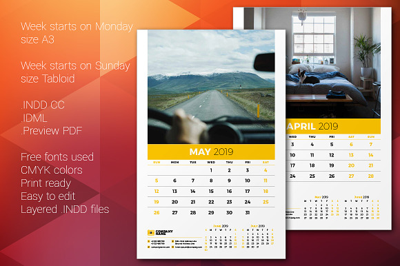 Wall Calendar 2019 in Stationery Templates - product preview 3