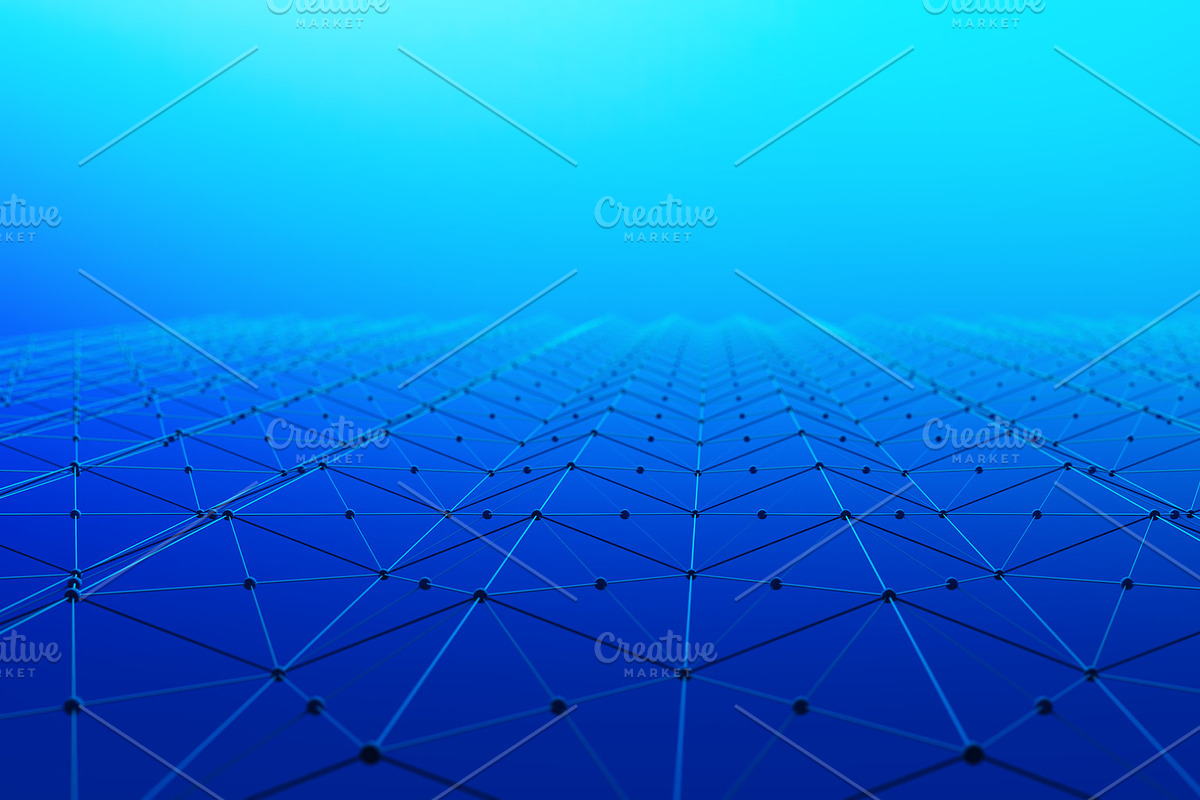 Digital data and network connection triangle lines for technology concept on blue background, 3d abstract illustration in Illustrations - product preview 8