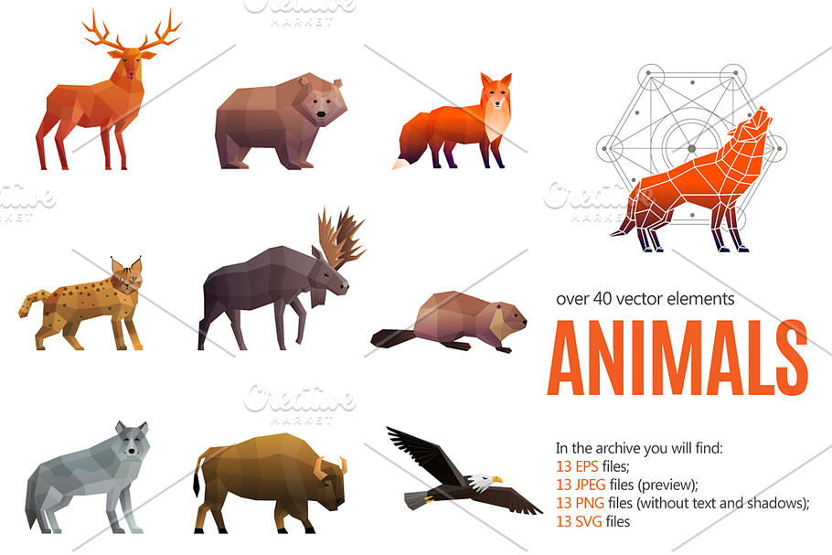Polygonal Animals Set in Illustrations - product preview 8