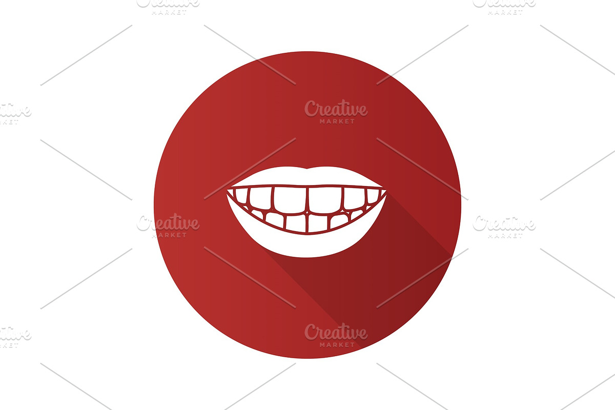 Beautiful smile with healthy teeth flat design long shadow glyph in Graphics - product preview 8