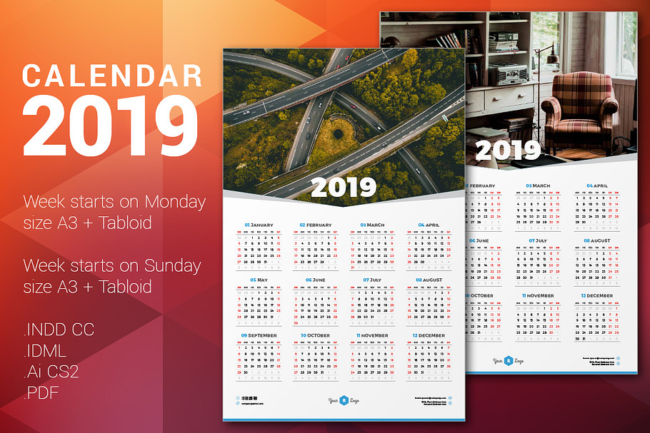 Calendar Poster 2019 in Stationery Templates - product preview 8