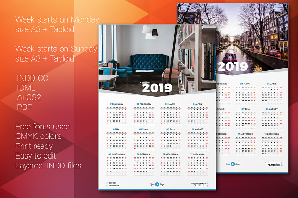 Calendar Poster 2019 in Stationery Templates - product preview 3
