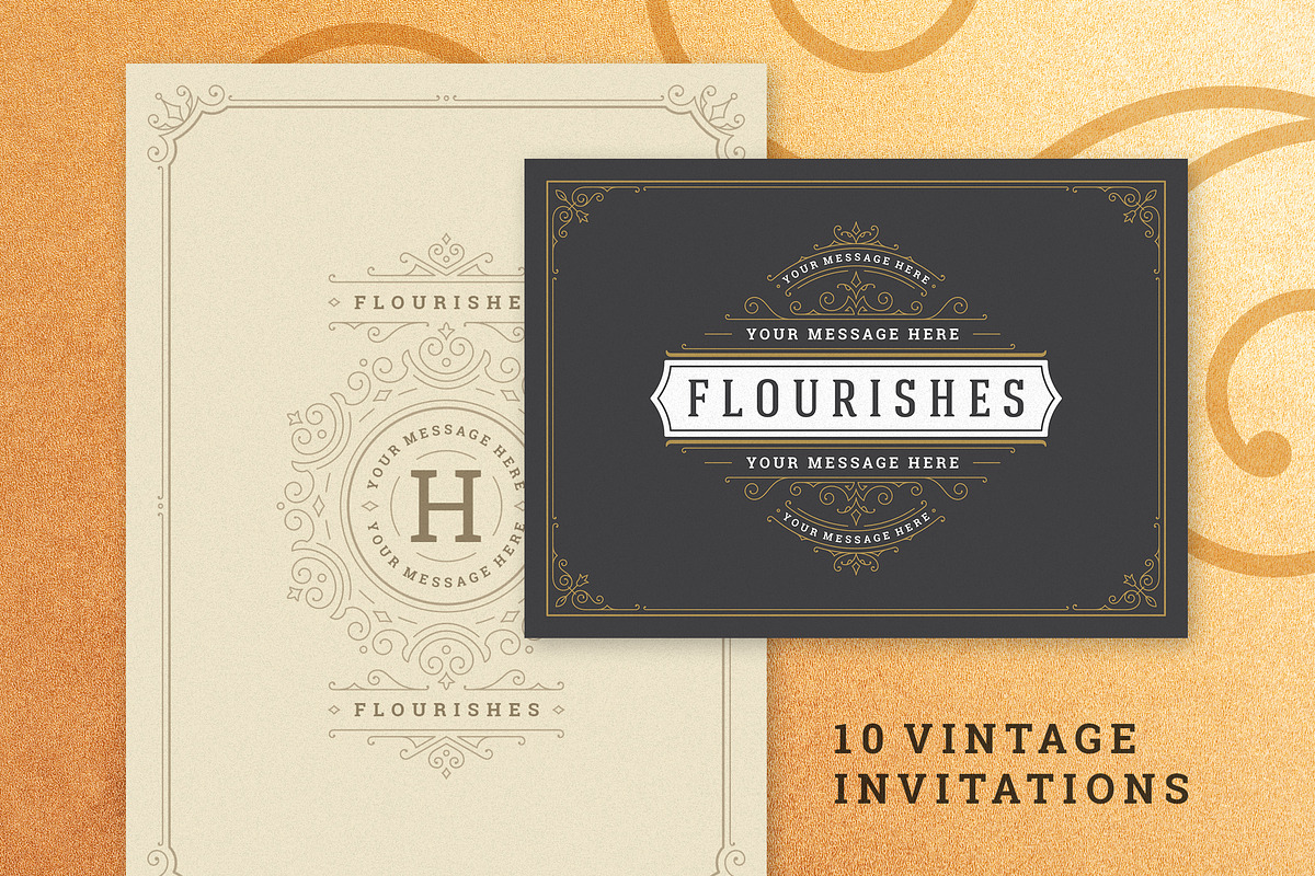 10 Vintage Ornament Invitations  in Wedding Templates - product preview 8