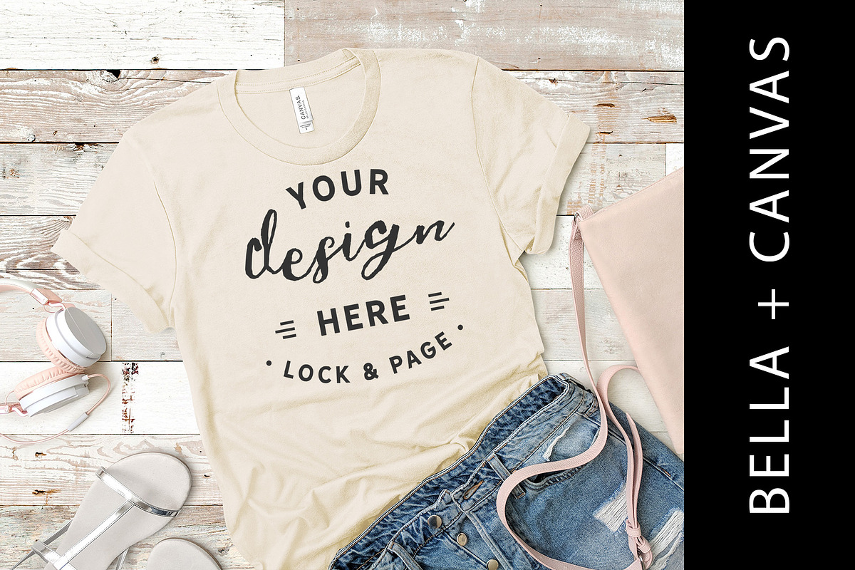 Soft Cream Bella Canvas Shirt Mockup in Product Mockups - product preview 8