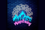 Mounitains emblem glowing neon sign