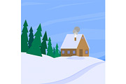 Winter landscape with christmas tree mountain frozen nature wallpaper beautiful natural vector illustration.