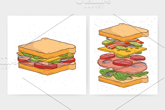 Sandwiches, sandwich's ingredients in Illustrations - product preview 1
