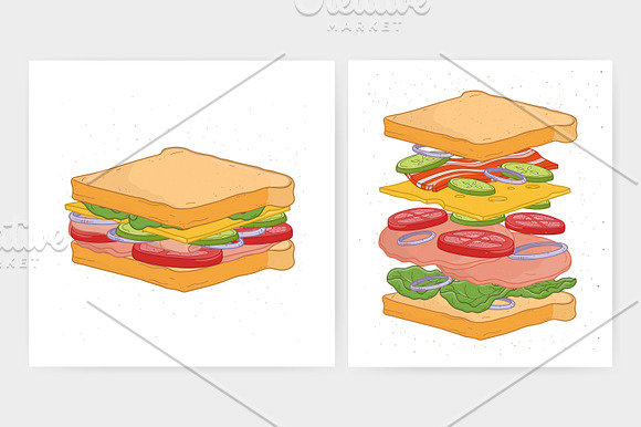 Sandwiches, sandwich's ingredients in Illustrations - product preview 2