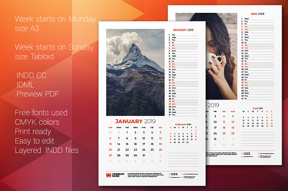 Wall Calendar 2019 in Stationery Templates - product preview 3