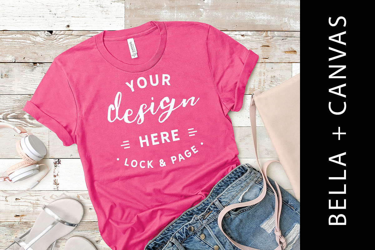 Charity Pink T-Shirt Mockup BC 3001 in Product Mockups - product preview 8