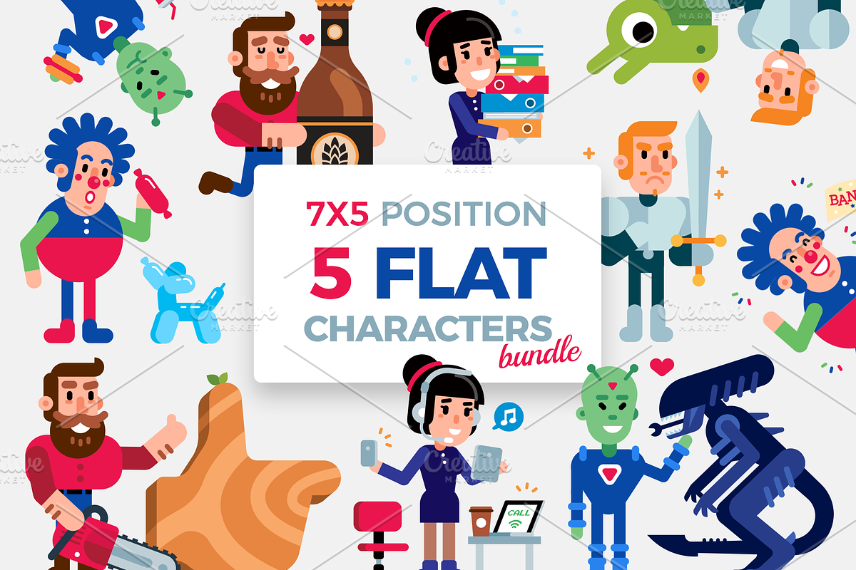 5 Vector Flat Characters Bundle in Illustrations - product preview 8