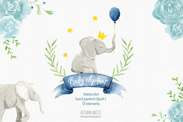 watercolor baby elephant clipart
