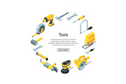 Vector construction tools isometric icons in circle