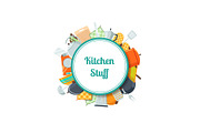Vector kitchen utensils flat icons with place for text