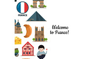 Vector cartoon France sights and objects background