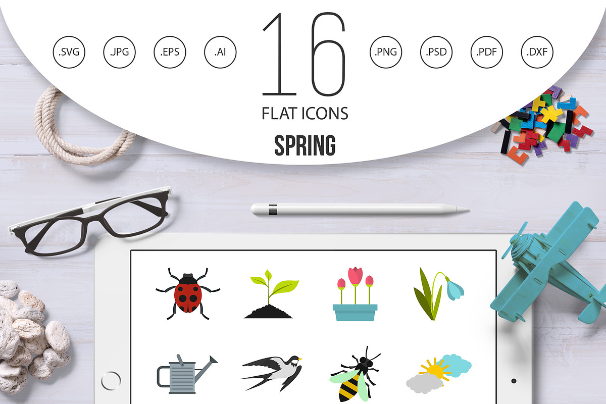 Spring icons set, flat style in Graphics - product preview 8
