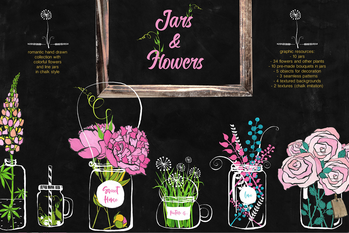 Flowers and jars clipart collection in Illustrations - product preview 8