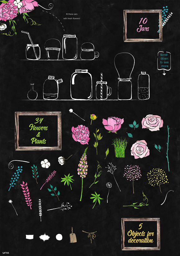 Flowers and jars clipart collection in Illustrations - product preview 1