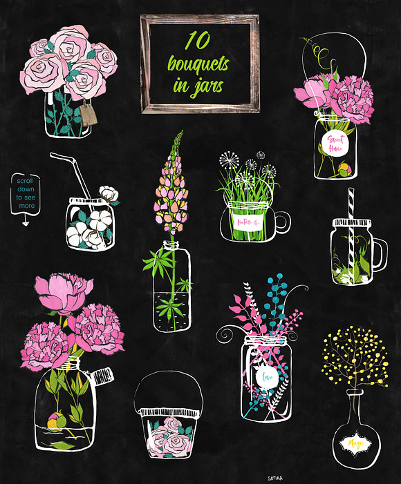Flowers and jars clipart collection in Illustrations - product preview 3