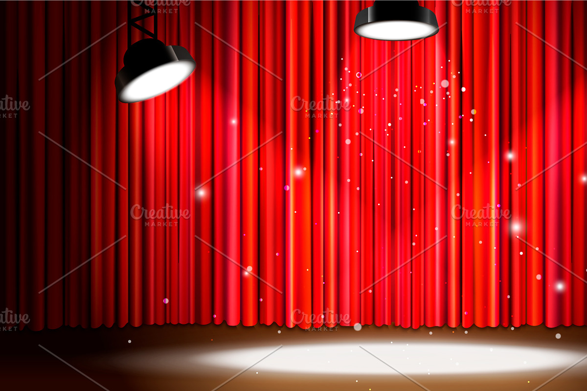 Red curtain with bright spotlight in Illustrations - product preview 8