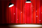 Red curtain with bright spotlight