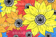 Sketched Sunflowers Seamless Pattern