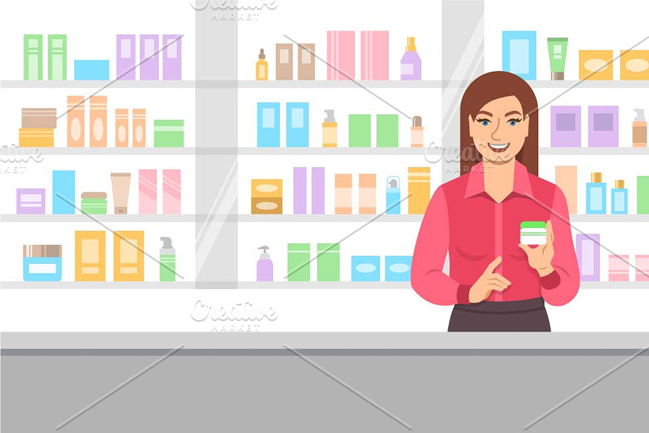 Girl in Cosmetics and Perfumery Shop in Illustrations - product preview 8