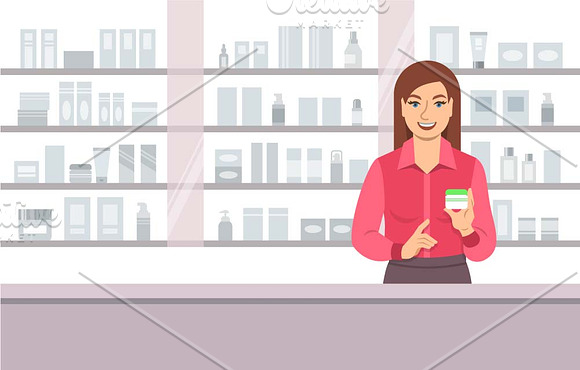 Girl in Cosmetics and Perfumery Shop in Illustrations - product preview 1
