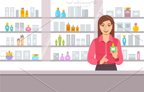 Girl in Cosmetics and Perfumery Shop in Illustrations - product preview 2
