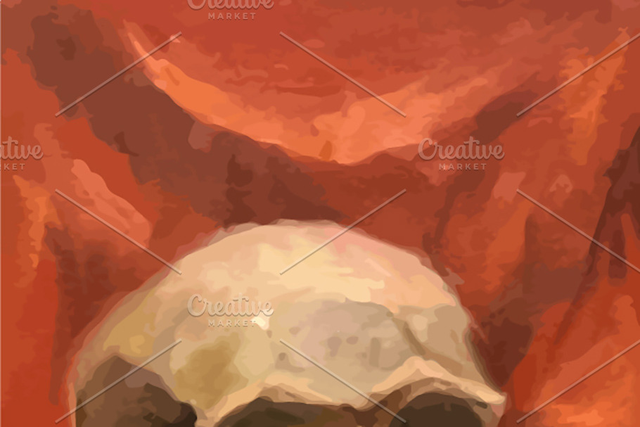 Old realistic human skull on red in Illustrations - product preview 8