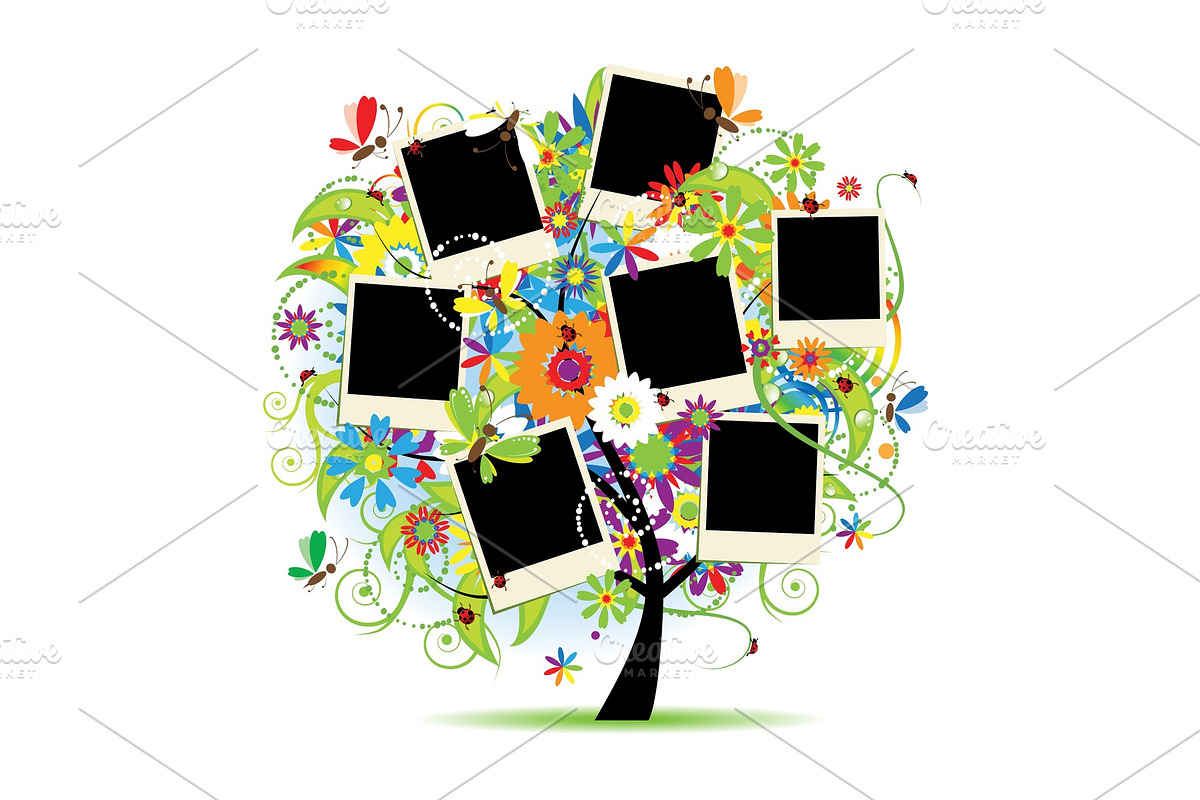 Family album. Floral tree with frames for your photos. in Illustrations - product preview 8