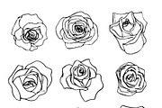 Beautiful outline rosebuds icons